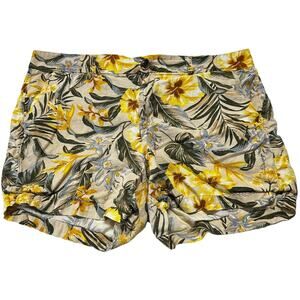 Old Navy Everyday Shorts Womens 16 Beige Yellow Floral Linen Blend Mid Rise